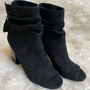 A.N.A "ANA ROSE" Black Faux Suede Open Toe Heeled Bootie 8.5 M